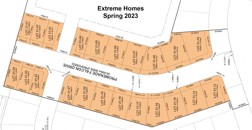 New lot housing development map available for purchase. 22 lots available and highlighted orange.